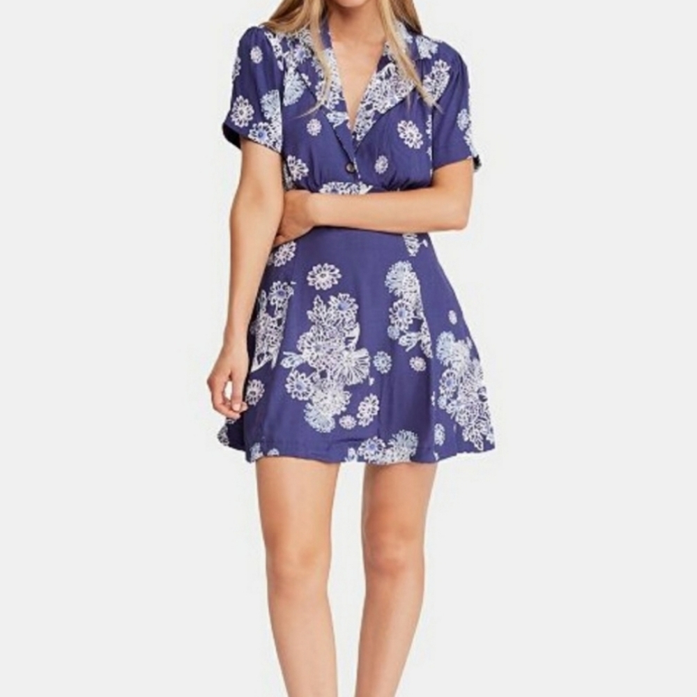 Free People blue floral mini dress size S - Picture 1 of 5